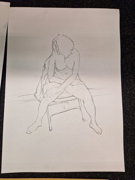 life drawing of nude model in cynon valley cardiff