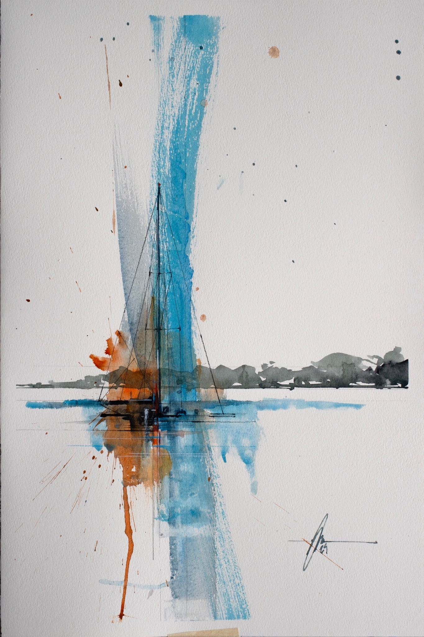 A sailboat with blue and orange slip through the placid water of the Washington Channel — MO Bilbeisi, 2025 A sailboat with blue and orange slip through the placid water of the Washington Channel — MO Bilbeisi, 2025