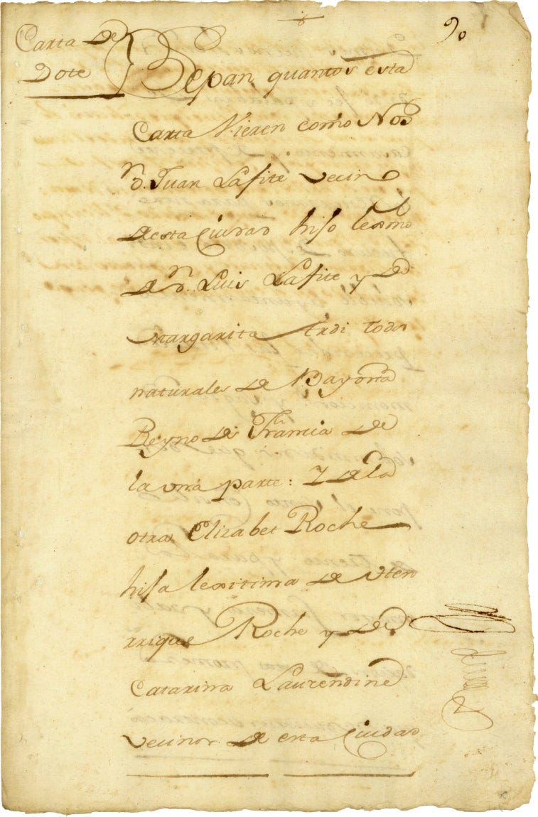 Marriage Contract of Jean Louis Laffite and Elizabeth Roche