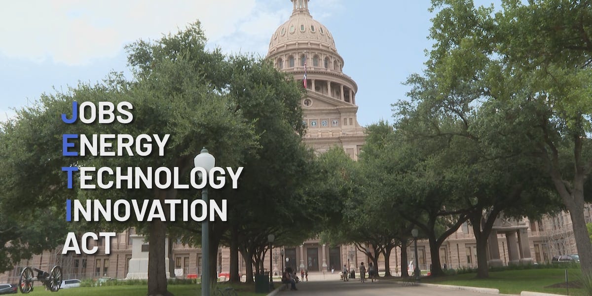 The Texas Capitol with the words Jobs, Energy, Technology and Innovation Act The Texas Capitol with the words Jobs, Energy, Technology and Innovation Act