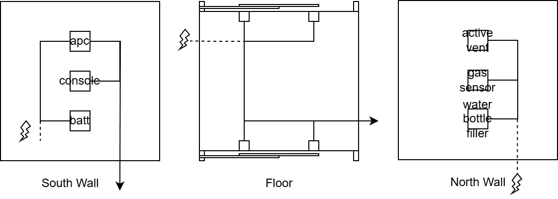 Airlock diagram showing placement of control elements, door positions, and labeled vent components.