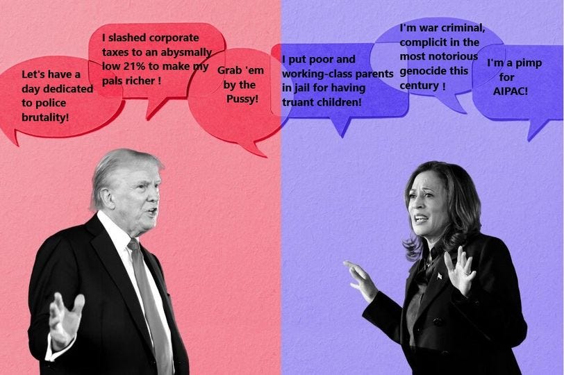 May be an image of 2 people and text that says 'I slashed corporate taxes to an abysmally low 21% to make my Grab'em Grab 'em pals richer! by the Pussy! Let's have a day dedicated to police brutality! I'm war criminal, complicit in the put poor and most notorious I'm I'mapimp a pimp working- ing -class parents genocide this for in injail jailforhaving jail for having century! ! AIPAC! truant children!' May be an image of 2 people and text that says 'I slashed corporate taxes to an abysmally low 21% to make my Grab'em Grab 'em pals richer! by the Pussy! Let's have a day dedicated to police brutality! I'm war criminal, complicit in the put poor and most notorious I'm I'mapimp a pimp working- ing -class parents genocide this for in injail jailforhaving jail for having century! ! AIPAC! truant children!'