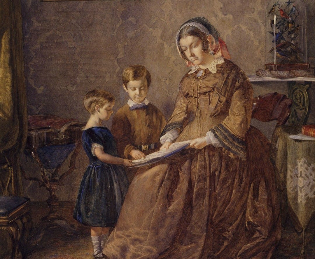 painting of woman near boy and girl