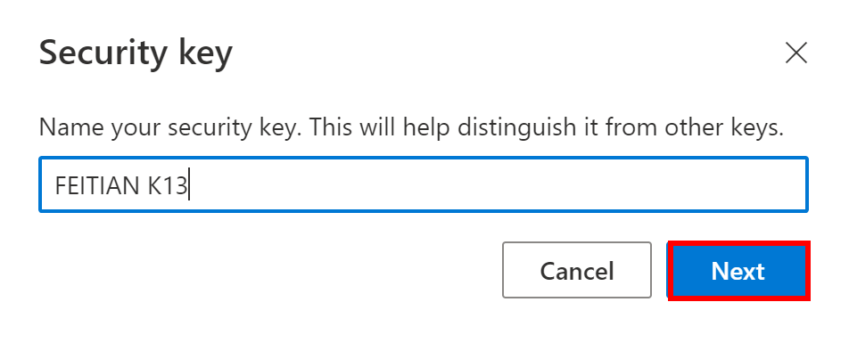 Dai un nome alla security key Dai un nome alla security key