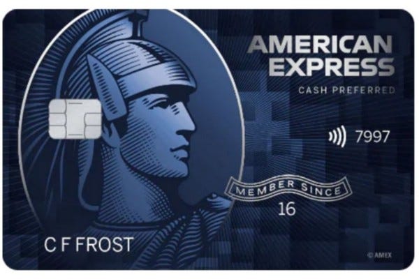 A front view of the American Express Blue Cash Preferred credit card.