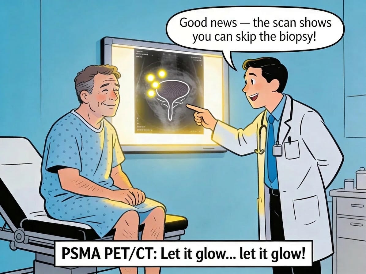 Same cartoon with patient now smiling at good news from doctor