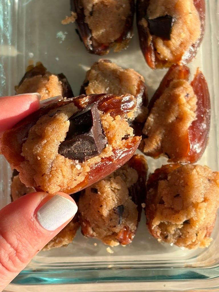 Dark chocolate chunk cookie dough stuffed dates