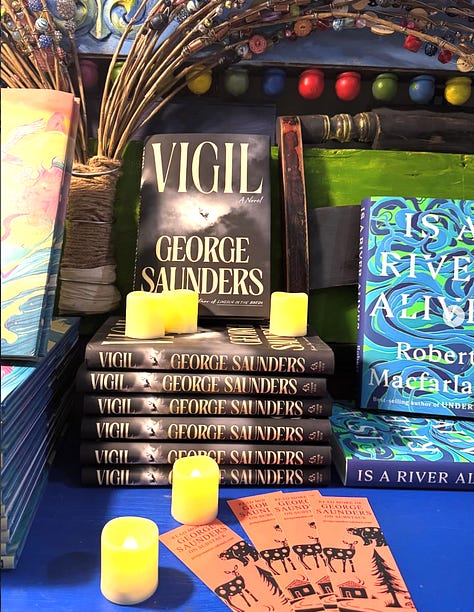 A grid of 9 images of Silent Book Club chapters reading Vigil by George Saunders 