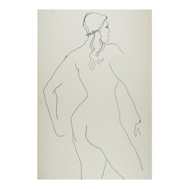 Vintage Pen & Ink Female Nude Drawing Study For Sale