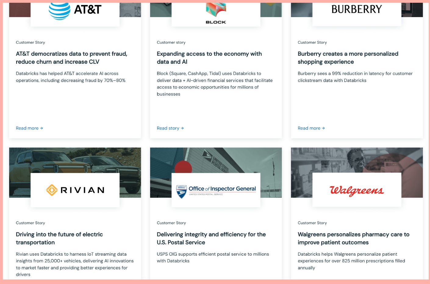 Databricks also hosts a growing collection of customer success stories, to build trust over time.