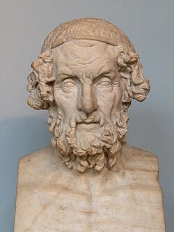 Marble terminal bust of Homer. Roman copy of a lost 2nd-century BC Hellenistic original