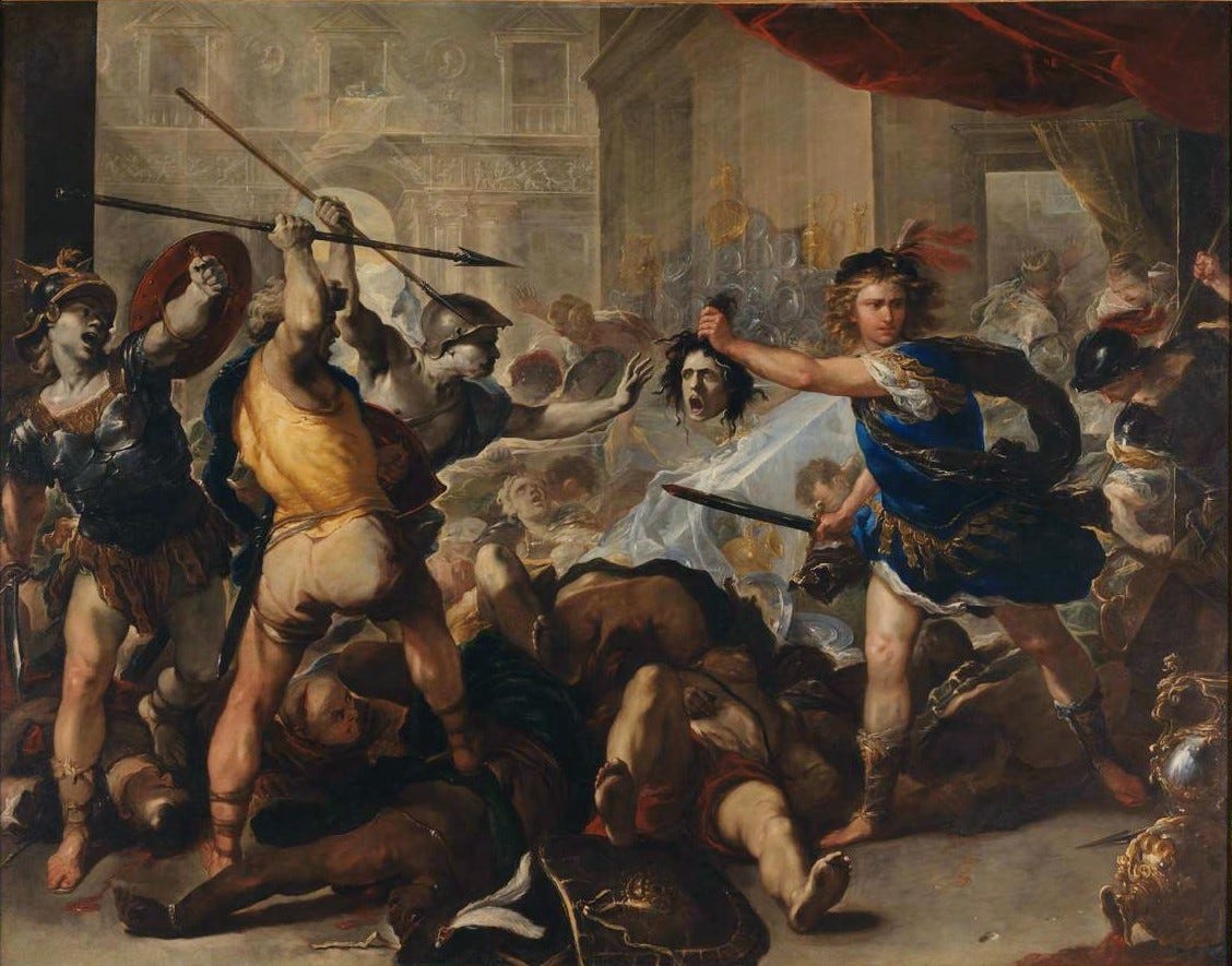 Perseus raising Medusa's head to petrify attackers Perseus raising Medusa's head to petrify attackers
