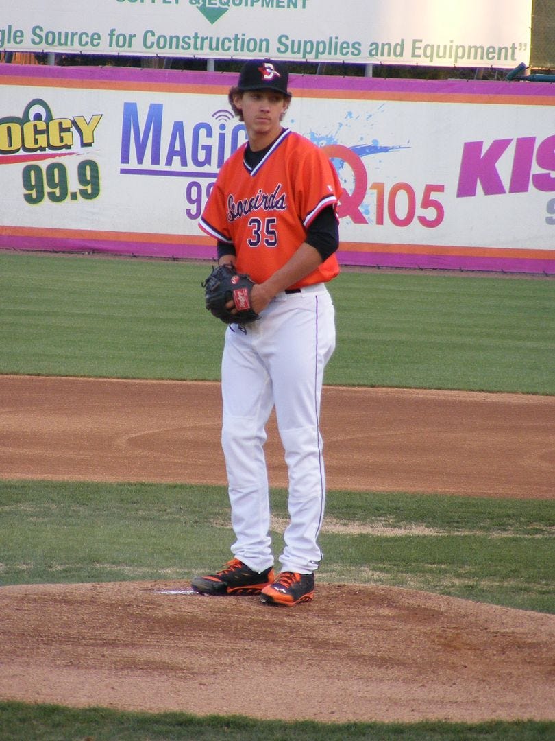 Hunter Harvey pitches in the Shorebirds home opener, April 10, 2014. Hunter Harvey pitches in the Shorebirds home opener, April 10, 2014.