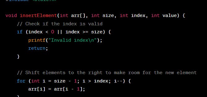 algorithm must iterate through the array, starting from the element after the one that is being shifted, and copying each element one position to the right.