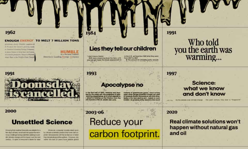 Composite illustration of oil ads from 1962 to 2020 Composite illustration of oil ads from 1962 to 2020
