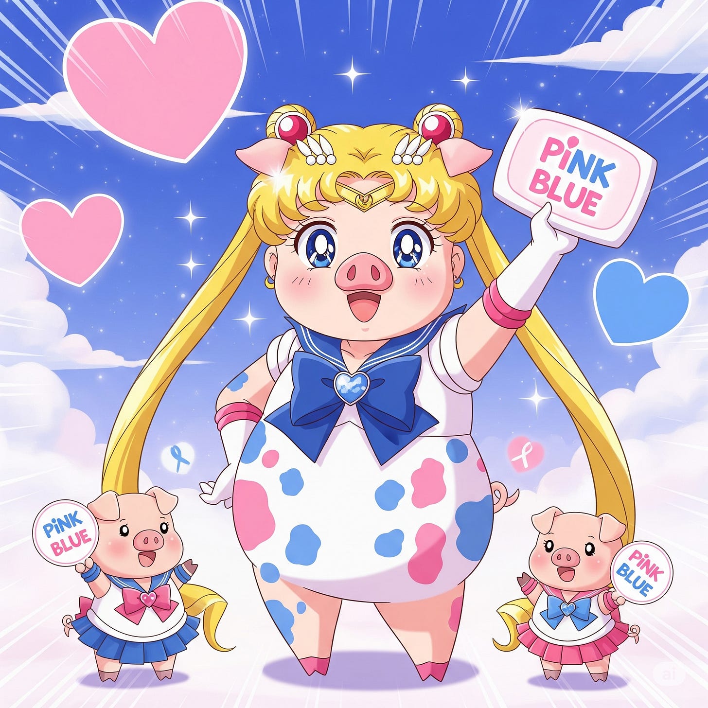Sailor moon come un maiale che protesta  con gioia