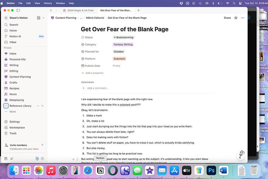 screenshot of a Notion page titled Get Over Fear of the Blank Page
