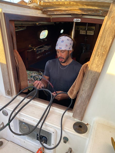 Motoring a sailboat from mooring to dock. Pacific Sea Craft motoring.