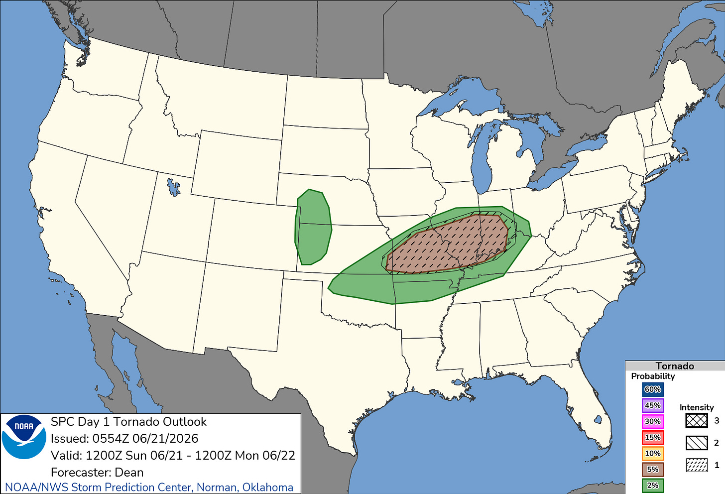 20260621 1200 UTC Day 1 Tornado Probabilities Graphic