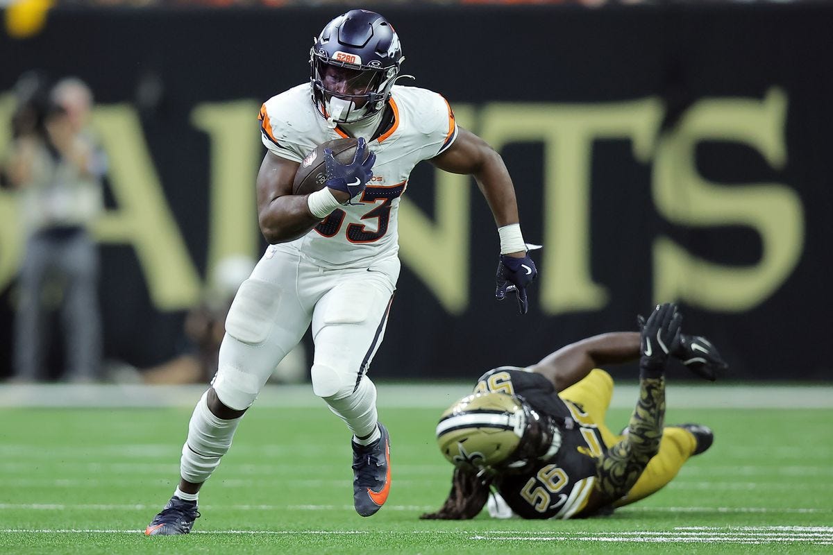 Javonte Williams scored two touchdowns in the Broncos' 33-10 win over the  Saints - Tar Heel Blog