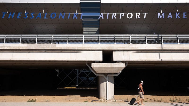 A passenger arrives at Thessaloniki Makedonia Airport (SKG), operated by Fraport Greece, in Thessaloniki, Sept 2021.