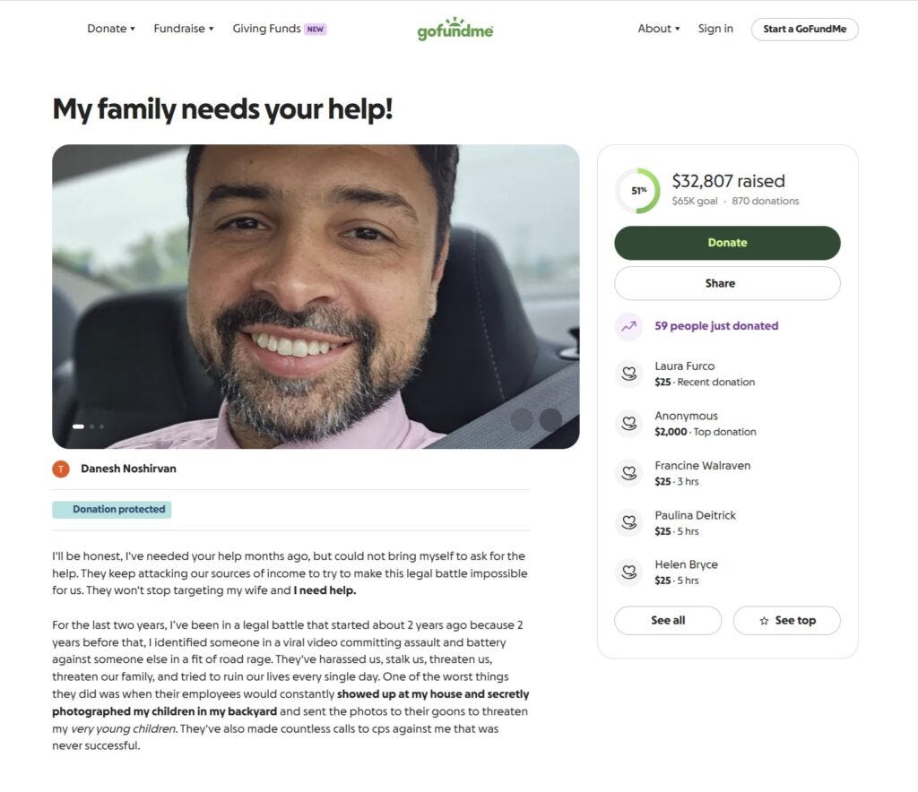 Snake Oil Star Danesh Noshirvan: Trust Fund TikTok agitator under investigation for a GoFundMe fraud after a $62K court sanction.