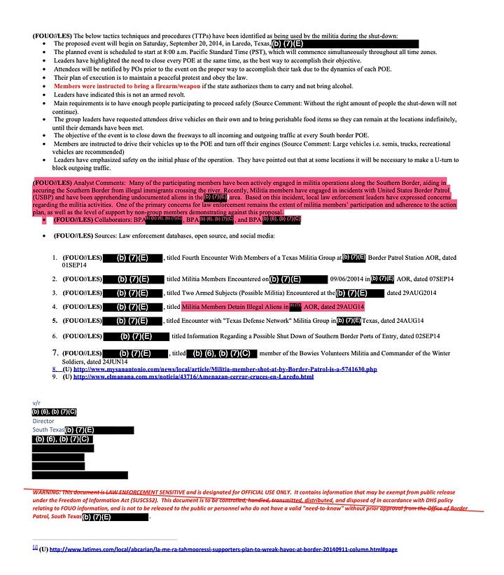 Intelligence documents from 2014 showing Border Patrol works with militia and even has agents who are members.