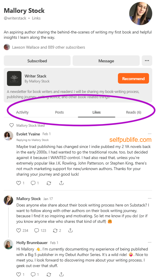 Screenshot of Substack user profile showing tabs. Screenshot of Substack user profile showing tabs.