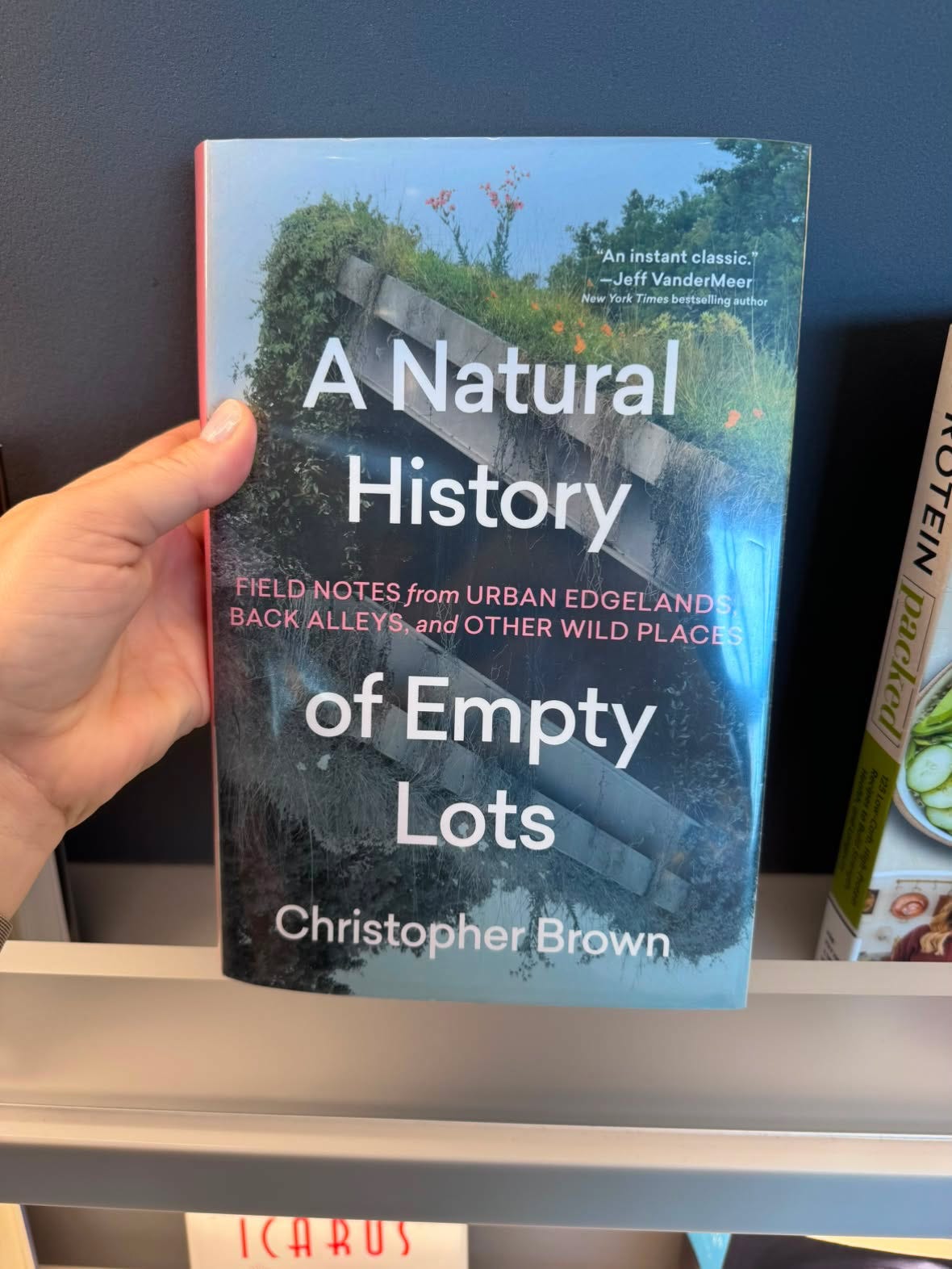 Hardcover of A Natural History of Empty Lots on display on library shelf at Obama Presidential Center Hardcover of A Natural History of Empty Lots on display on library shelf at Obama Presidential Center