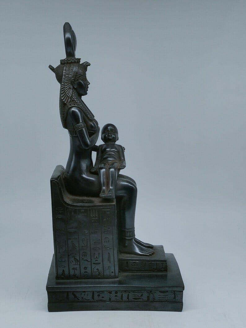 Unique Statue of Goddess Isis Breastfeeding Baby Horus Black | Etsy