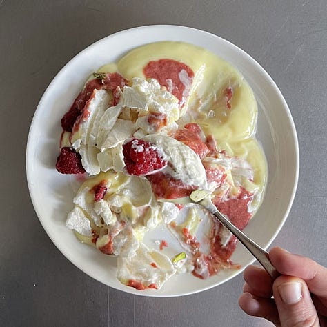 Meringue with berries and cream.