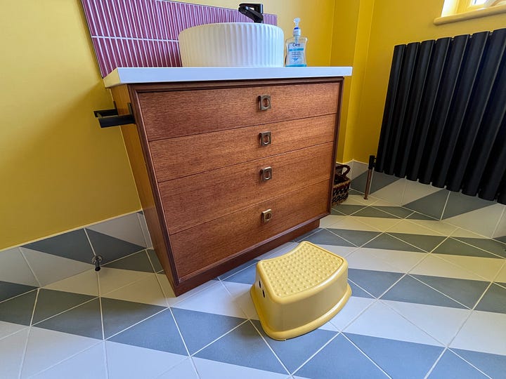 upcycle, bathroom stool, paint