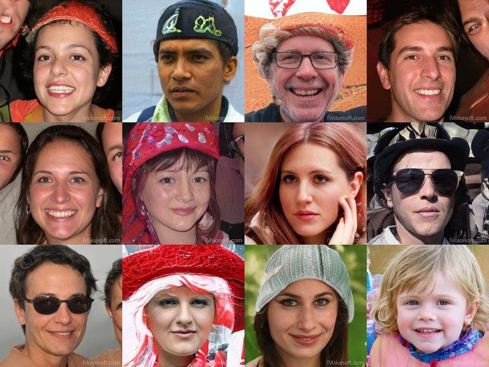 collage of particularly unrealistic GAN-generated faces