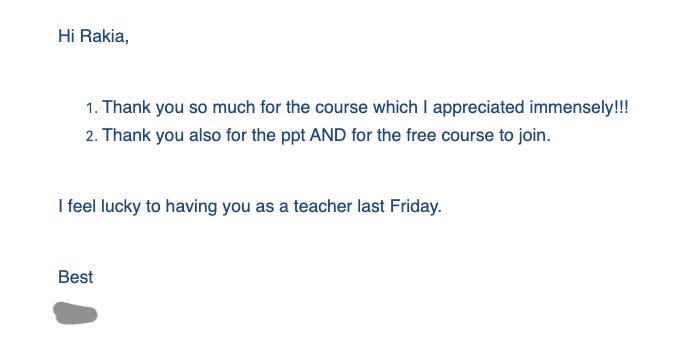 Feedback about my 1-day seminar