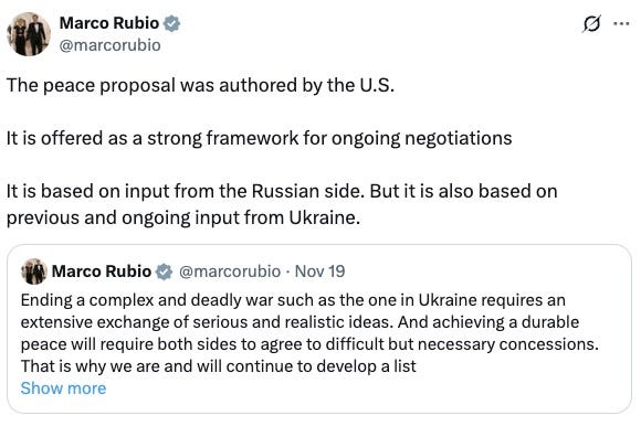 Ending a complex and deadly war such as the one in Ukraine requires an extensive exchange of serious and realistic ideas. And achieving a durable peace will require both sides to agree to difficult but necessary concessions. That is why we are and will continue to develop a list of potential ideas for ending this war based on input from both sides of this conflict.  The peace proposal was authored by the U.S. It is offered as a strong framework for ongoing negotiations It is based on input from the Russian side. But it is also based on previous and ongoing input from Ukraine.