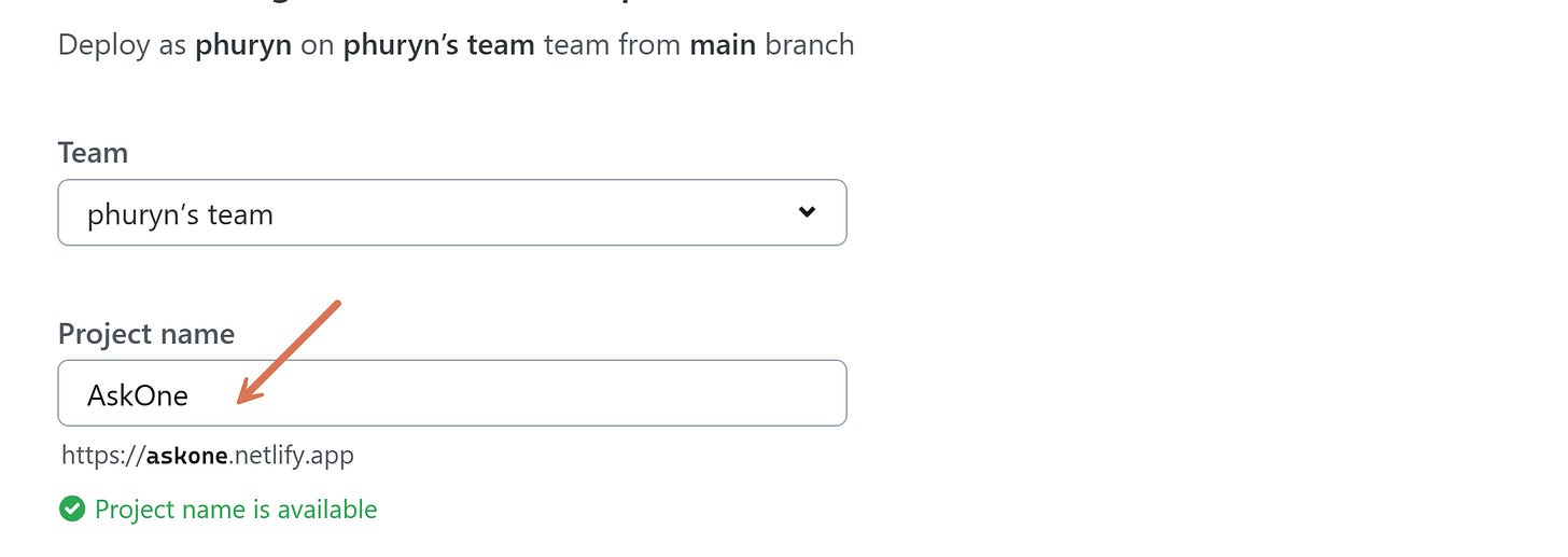 Netlify - select project name