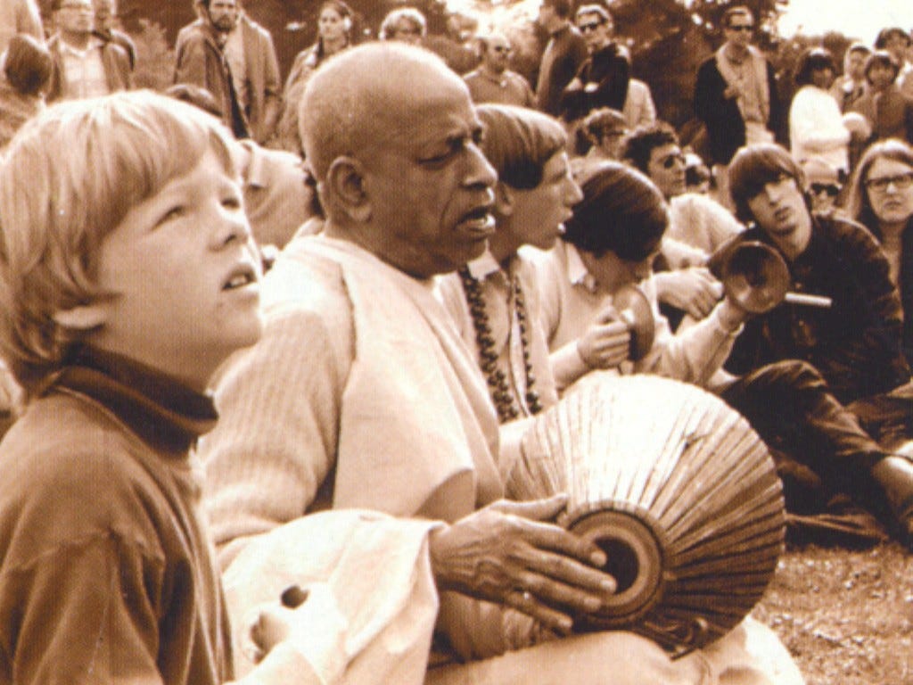 Srila Prabhupada in Tompkins Square Park 1966 (B&W) – Hare Krishna Society