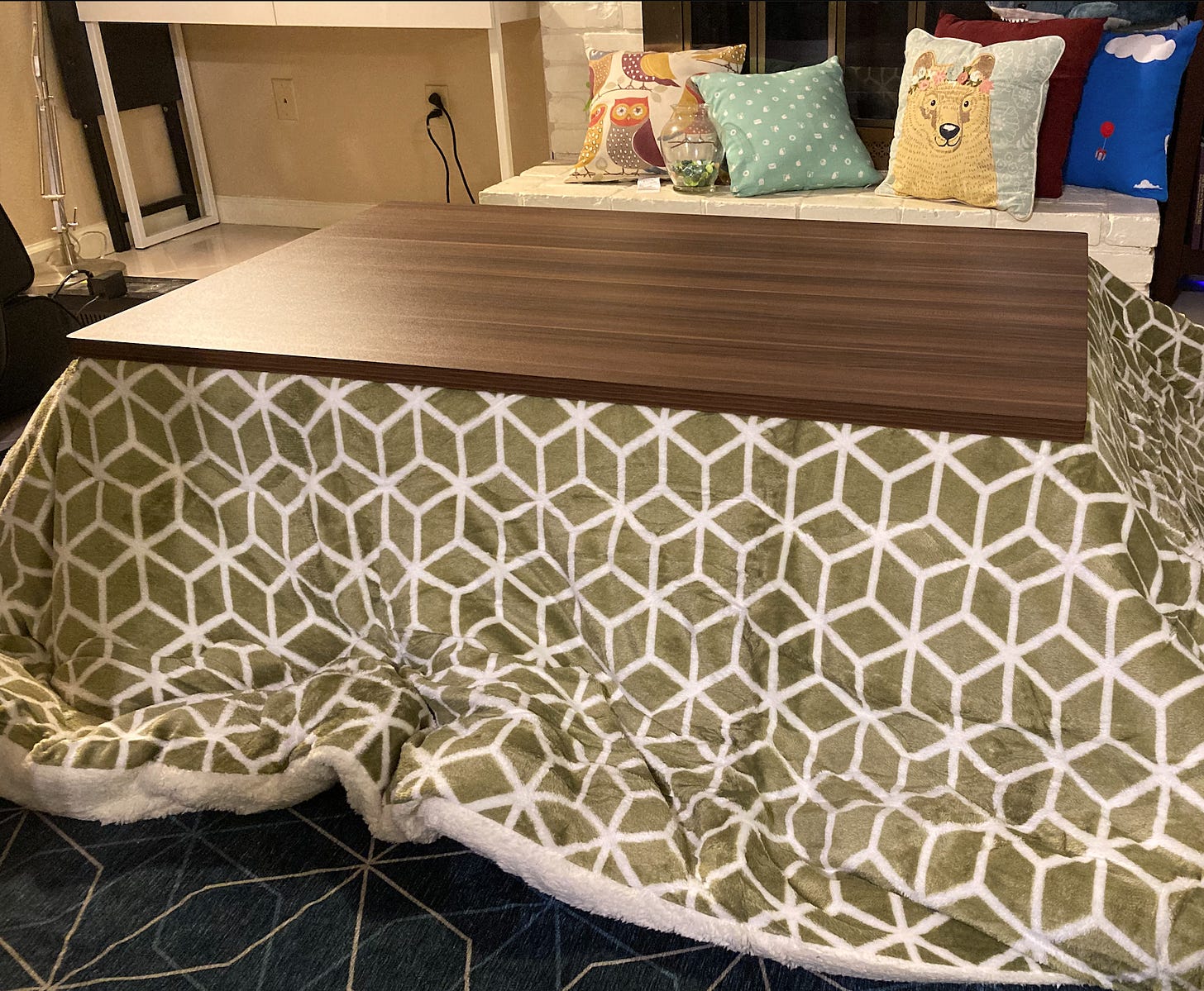 A kotatsu table with a blanket
