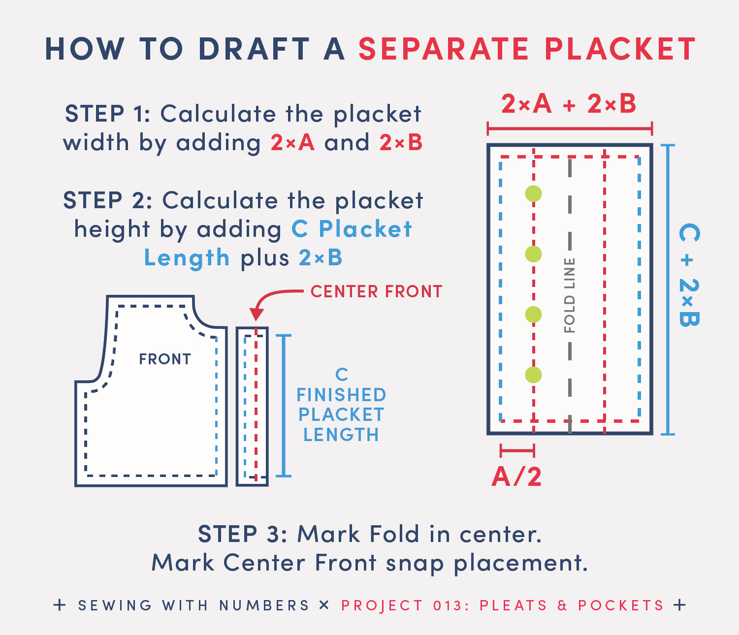 Half Placket Example Project 013: How to draft full length plackets