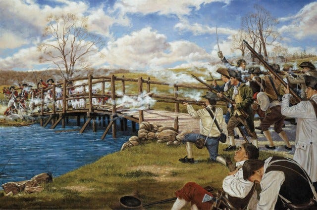 "Shot Heard 'Round the World," that started the Revolutionary War. In 1875, on the 100th anniversary of the action at Concord, Daniel Chester French's Minuteman statue, the symbol of today's National Guard, was dedicated.... "Shot Heard 'Round the World," that started the Revolutionary War. In 1875, on the 100th anniversary of the action at Concord, Daniel Chester French's Minuteman statue, the symbol of today's National Guard, was dedicated....