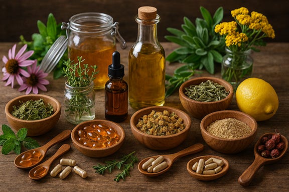 draw a table full of natural remedies