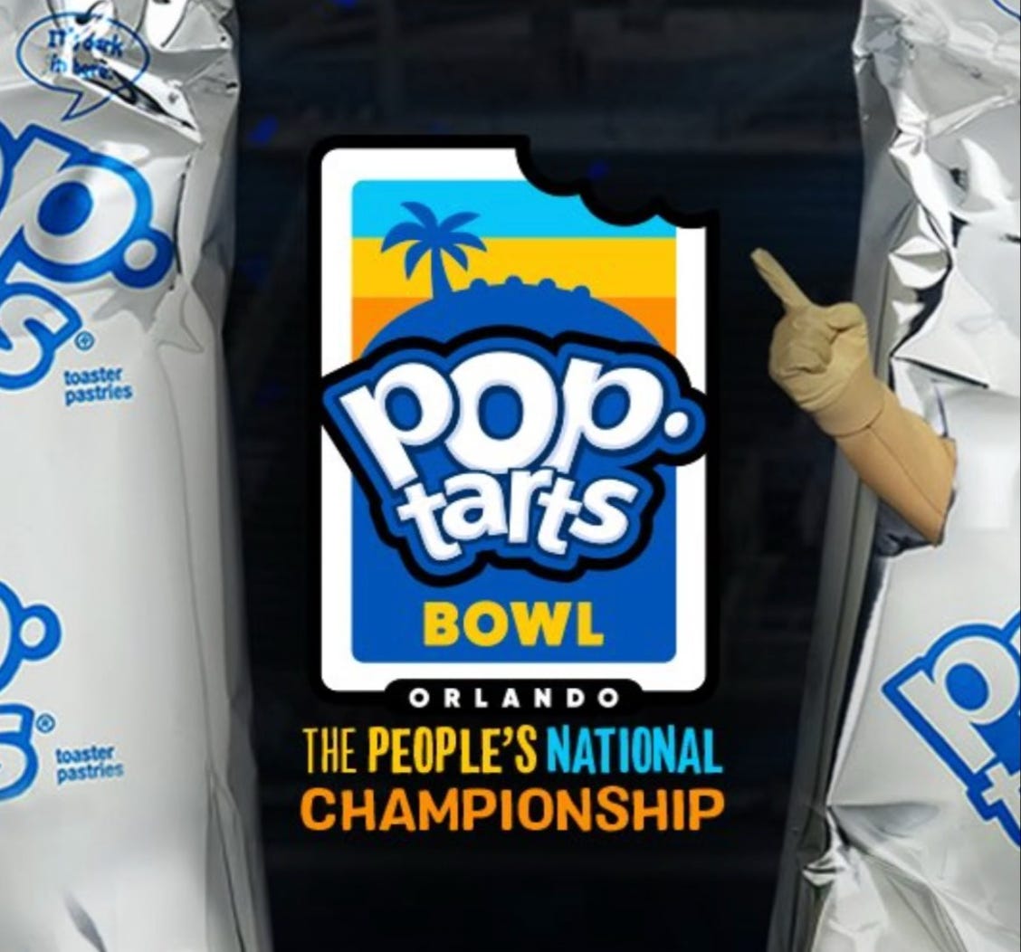 A close up of the logo that now says "The People's National Championship" beneath the Pop-Tarts Bowl image