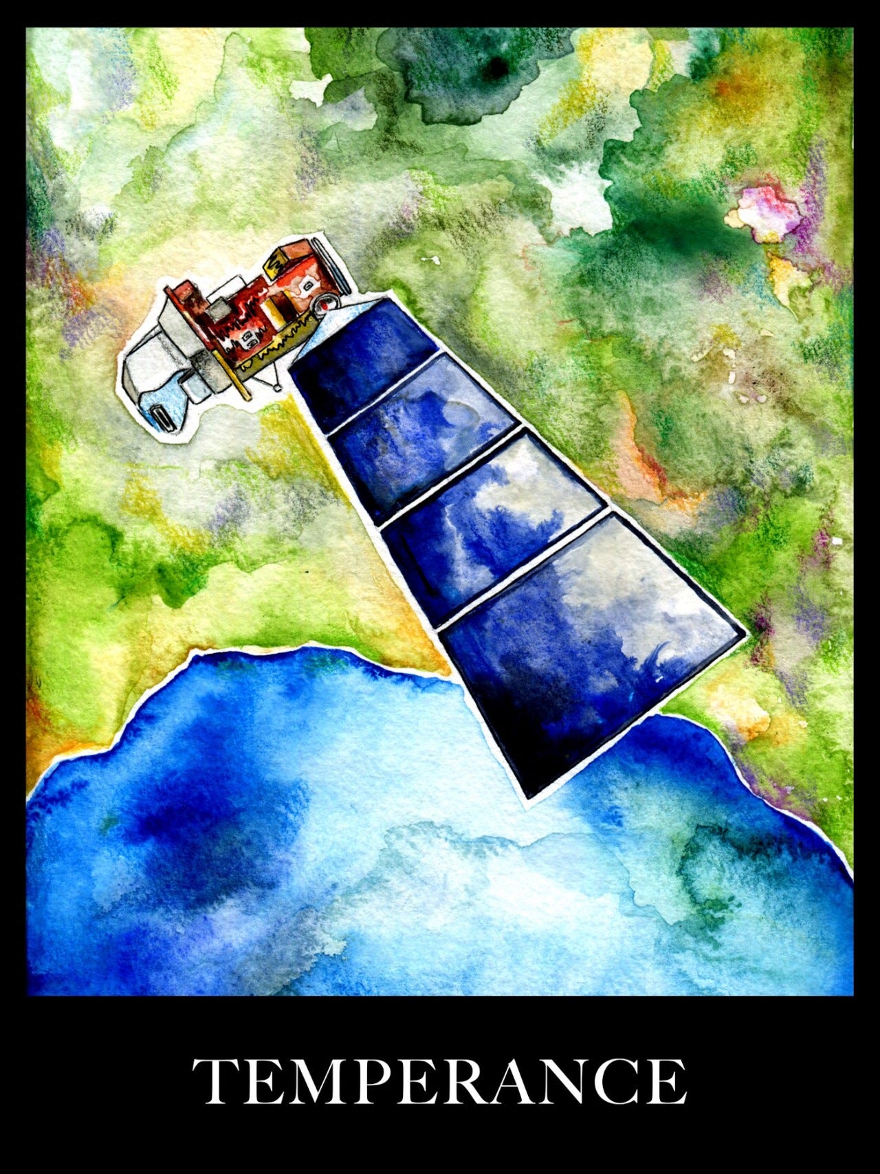 Temperance. Art by Thalia Patrinos, from The Spacecraft Tarot.
“ Landsat
Temperance teaches us how to strike a balance.
We are living in times of excess. Excess of information, excess of waste, excess of stimulation. In a world where it’s easy to...