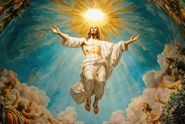 Witness the ascension of christ a glorious portrayal of faith and  redemption amidst celestial splendor and spiritual awakening | Premium  AI-generated image
