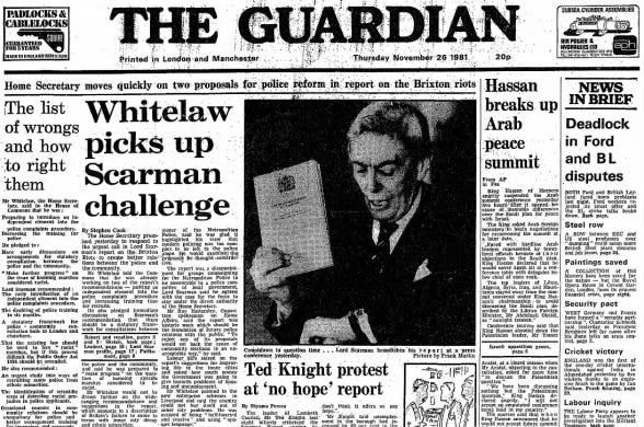 Scarman report into Brixton riots published – archive, 1981 | Race | The  Guardian