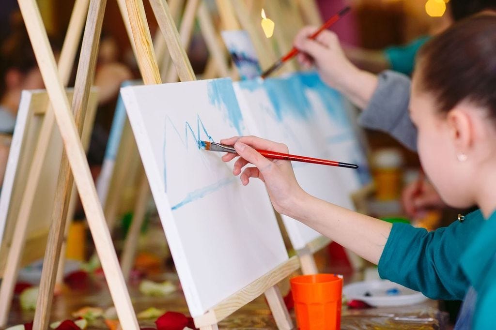 An image of people in a sip and paint session An image of people in a sip and paint session