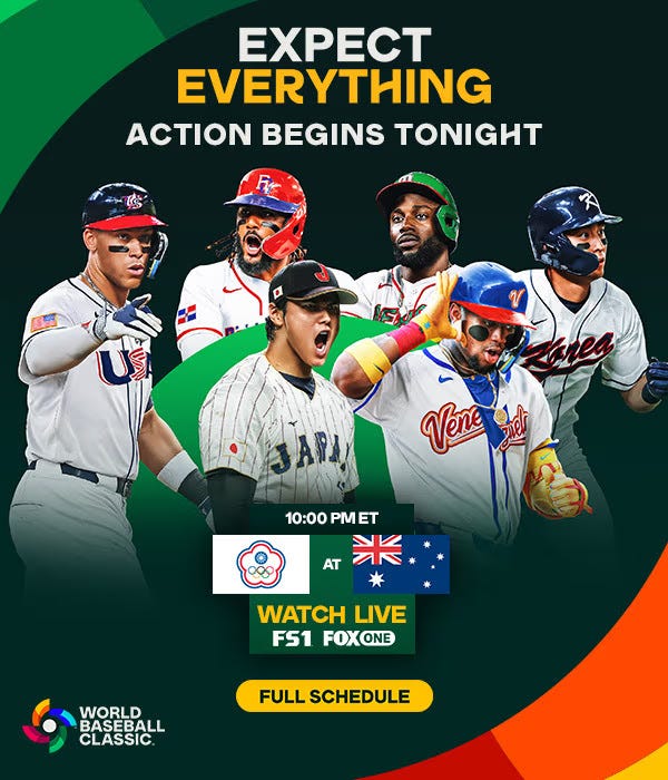 WORLD BASEBALL CLASSIC EXPECT EVERYTHING ACTION BEGINS TONIGHT