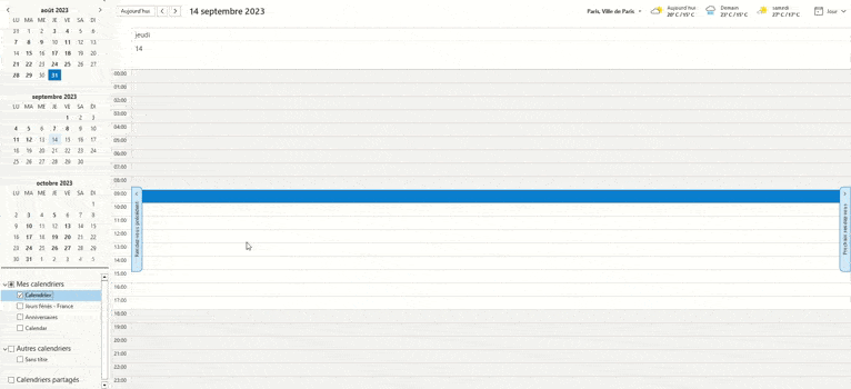 modification affichage calendrier outlook 365 démonstration affichage semaine