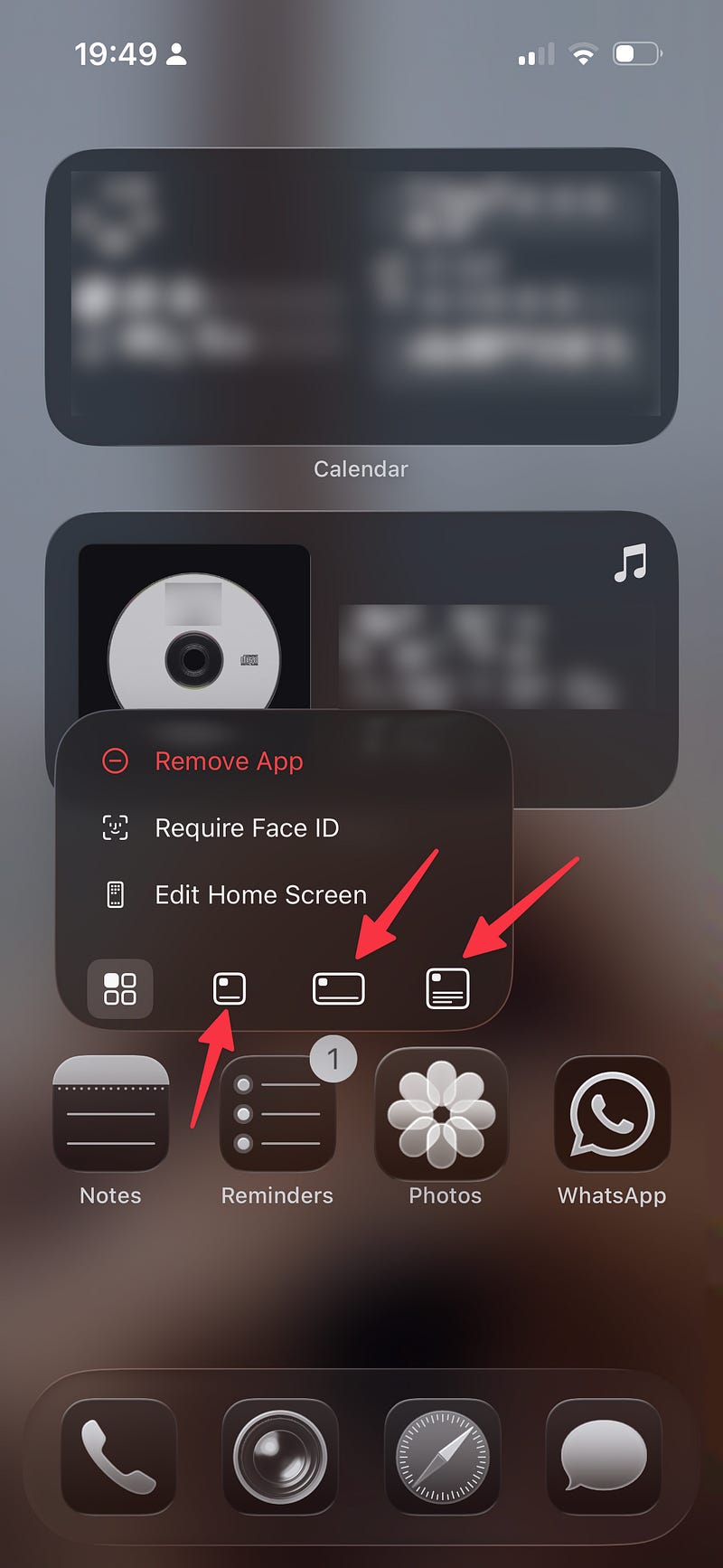 This image shows how to quickly change an app icon to a widget.