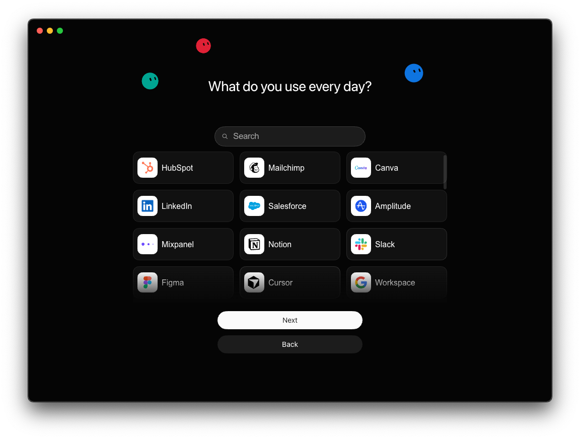 The Grok Bot app showing a list of tools to connect the app to The Grok Bot app showing a list of tools to connect the app to